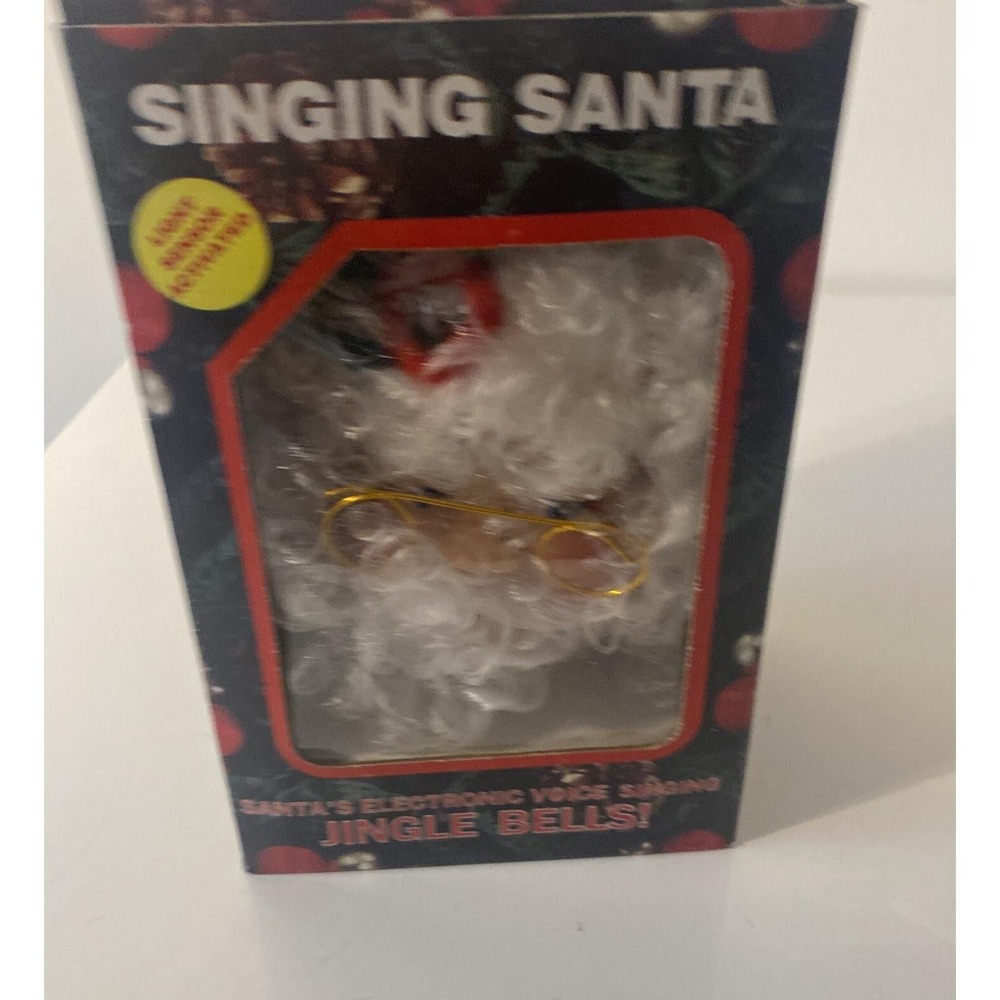 Vintage Christmas Singing Santa Head Light Sensor Jingle Bells Holiday Greetings